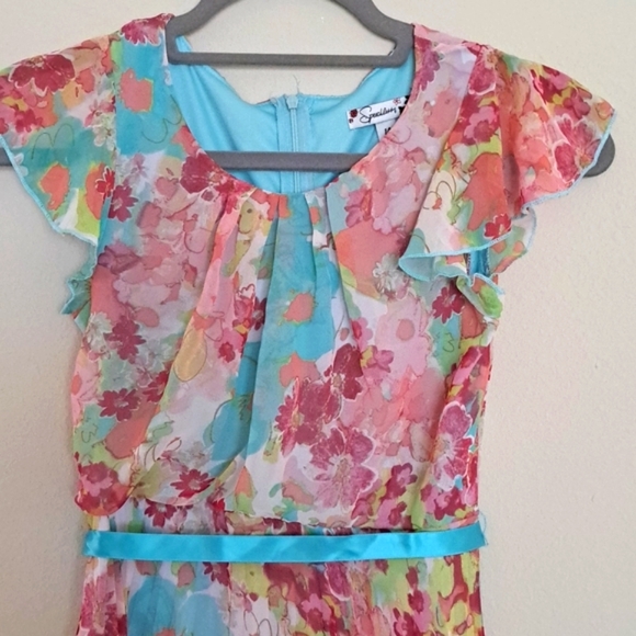 SPEECHLESS Floral Pleated Flutter Sleeve Big Girls Dress size 14 - Picture 2 of 7